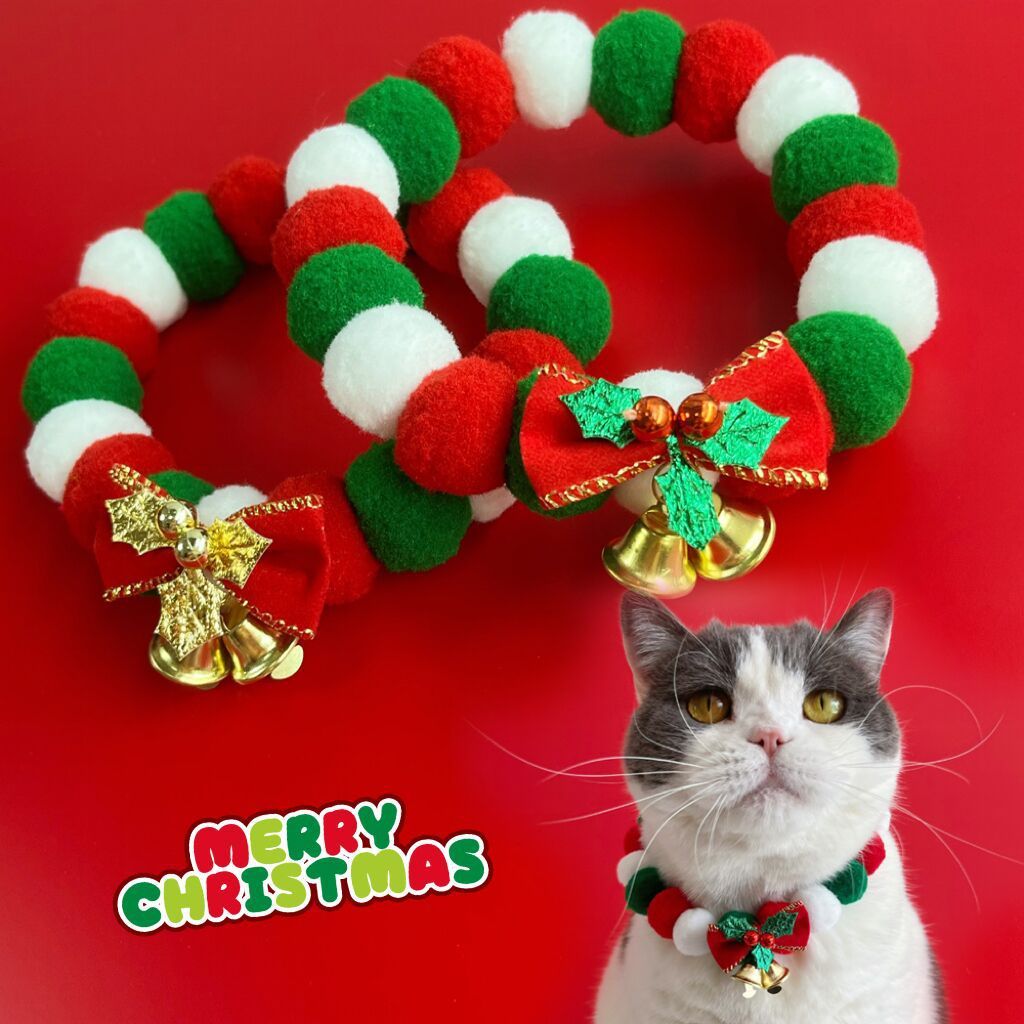 Christmas Cute Dog Cat Plush Ball Necklace Soft Elasticity Collar