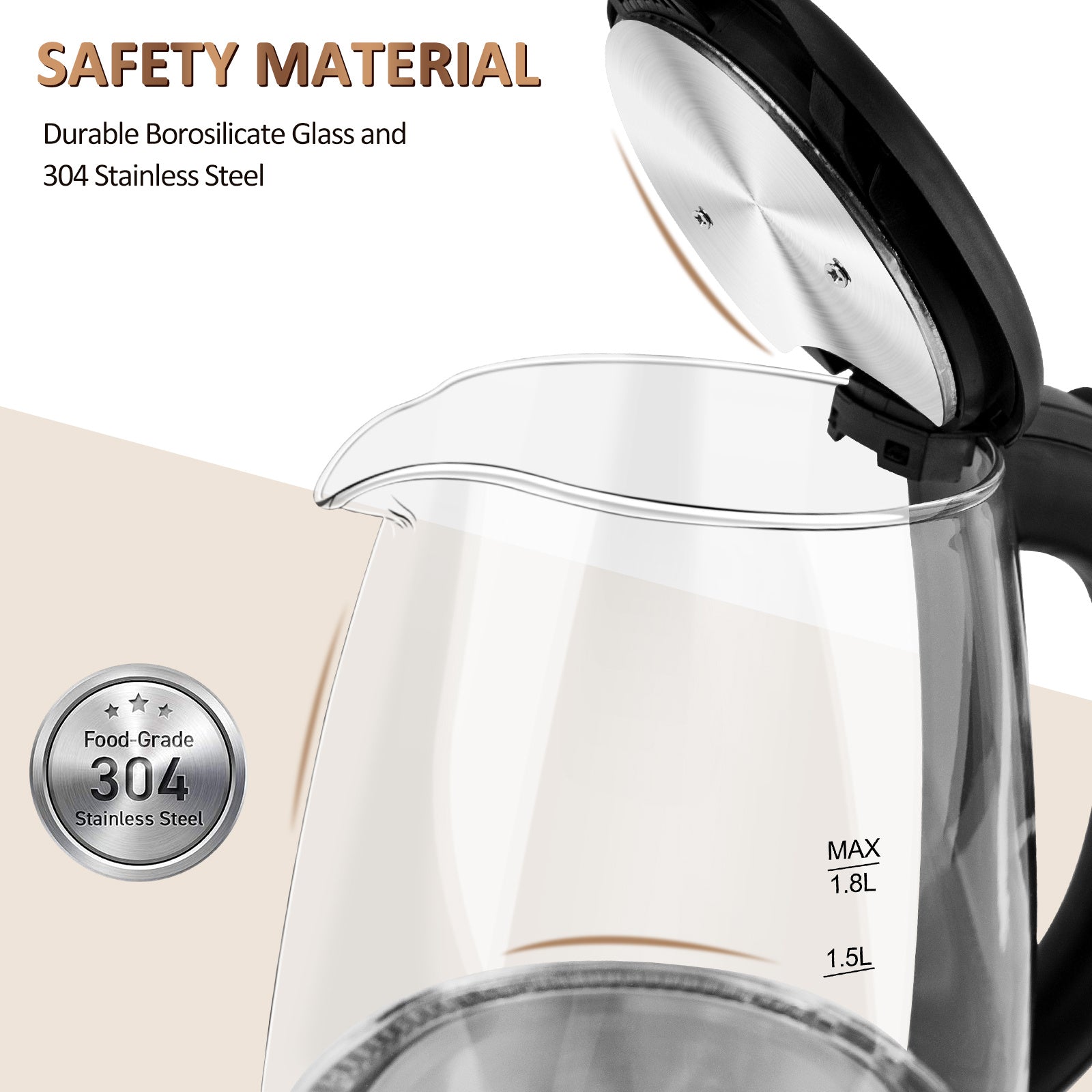 Electric Kettle Keep Warm, Hot Water Boiler With LED Light, Auto Shut-Off & Boil Dry Protection