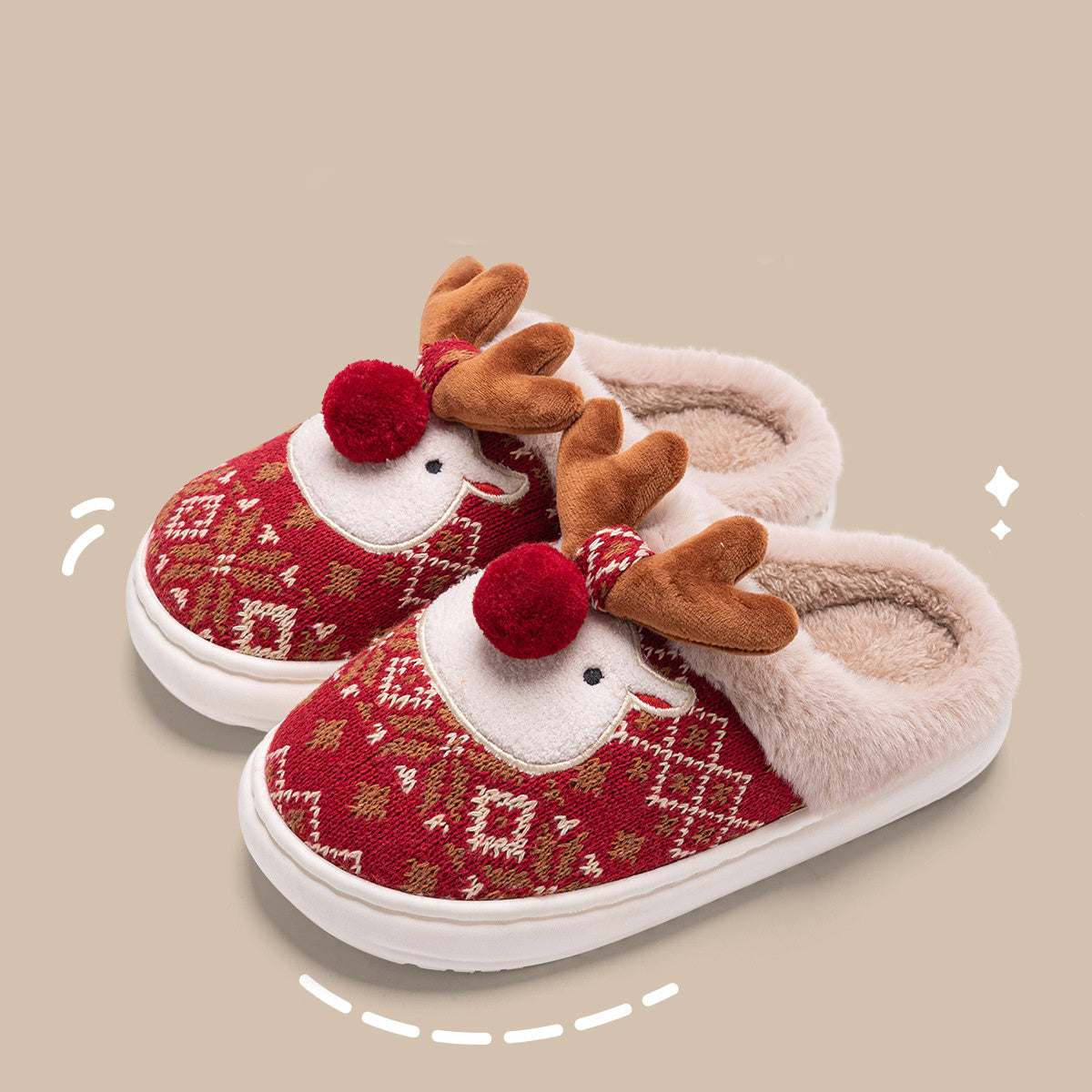 Cute Christmas Elk Plush Slippers Winter Ins Fashion Non-slip Floor Bedroom