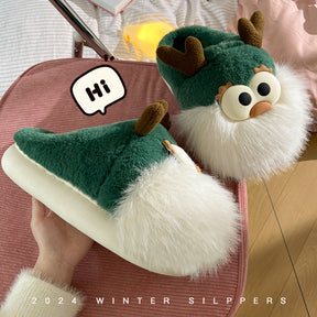 Cute Cartoon Christmas Deer Cotton Shoes Winter Indoor Floor Home Slippers