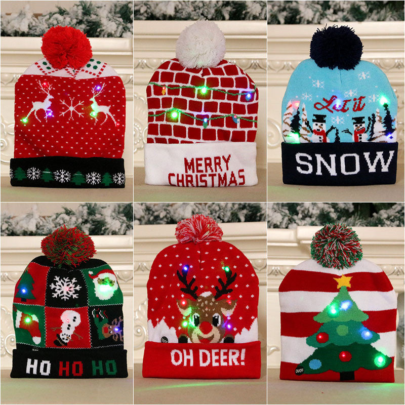 LED Christmas Hat Sweater Knitted Beanie Christmas Light Up Knitted Hat Christmas Gift kids