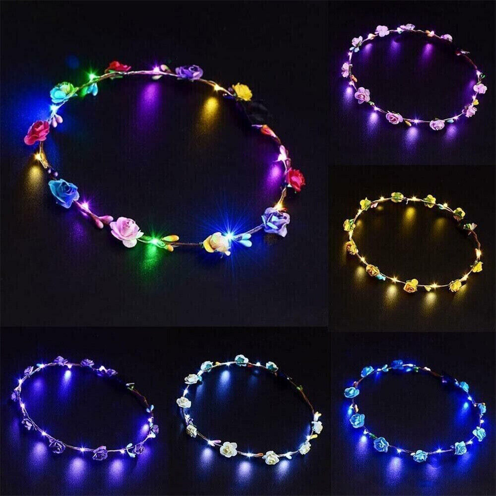 10 20 X LED Light Up Flower Floral Hairband Headband Crown Garland Xmas Wedding