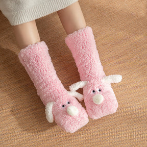 Cute Cartoon Dog Floor Socks Winter Warm Non-slip Plush Socks For Women