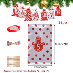 24X Christmas DIY Advent Calendar Countdown Numbers Bag Candy Storage Pouch C