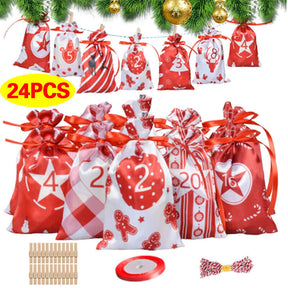 24X Christmas DIY Advent Calendar Countdown Numbers Bag Candy Storage Pouch C