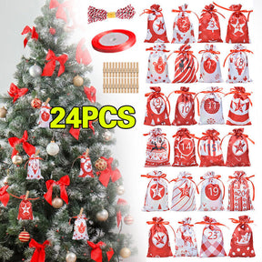 24X Christmas DIY Advent Calendar Countdown Numbers Bag Candy Storage Pouch C