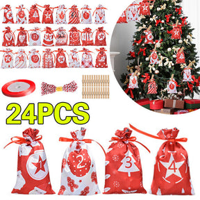 24X Christmas DIY Advent Calendar Countdown Numbers Bag Candy Storage Pouch C