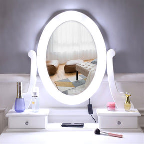 With Light Bulb Single Mirror 5 Drawer Dressing Table White=39757282,61588080