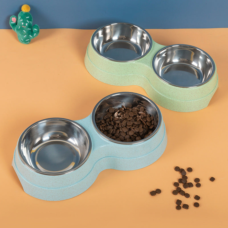 Double Pet Bowls Dog Food Water Feeder Stainless Steel Pet Drinking Dish Feeder