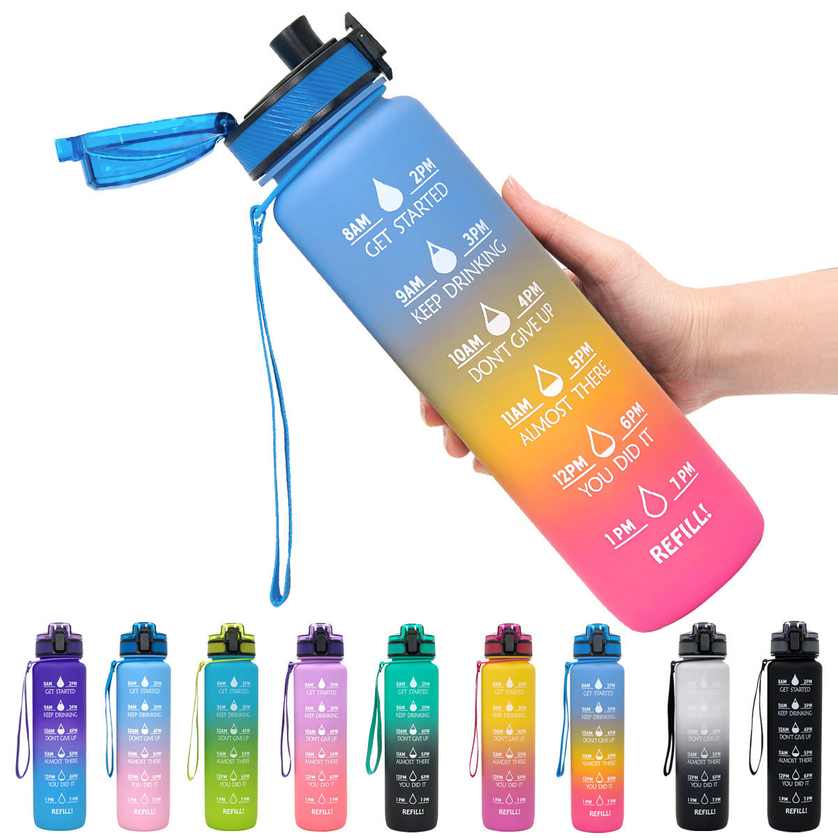 1L Tritan Water Bottle With Time Marker Bounce Cover Motivational