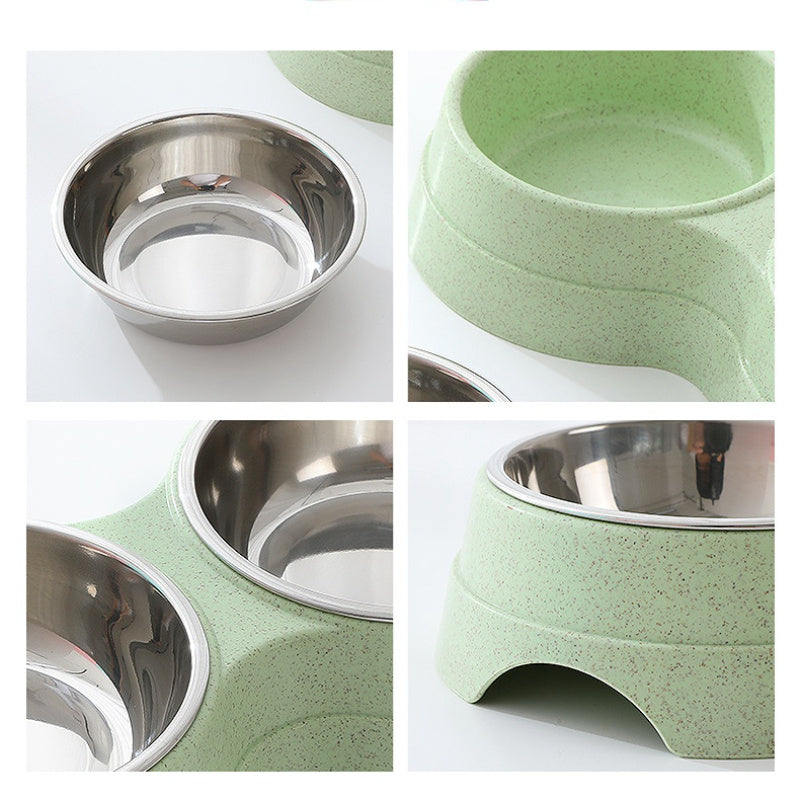 Double Pet Bowls Dog Food Water Feeder Stainless Steel Pet Drinking Dish Feeder