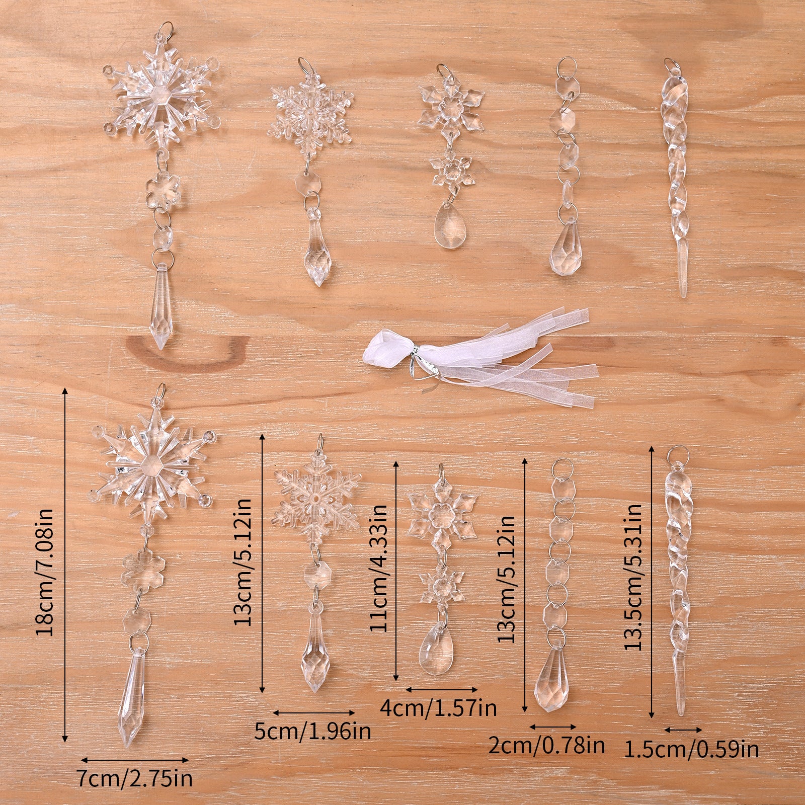 10pcs Christmas Tree Hanging Pendants Acrylic Ice Strip Snow