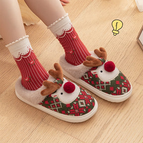 Cute Christmas Elk Plush Slippers Winter Ins Fashion Non-slip Floor Bedroom