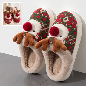 Cute Christmas Elk Plush Slippers Winter Ins Fashion Non-slip Floor Bedroom