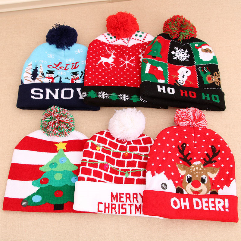 LED Christmas Hat Sweater Knitted Beanie Christmas Light Up Knitted Hat Christmas Gift kids