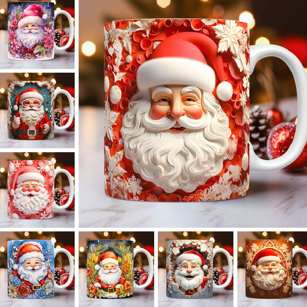 Creative 3D Christmas Ceramic Mug Unique Space Design Snowman Santa Coffee Cup Tea Milk