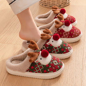 Cute Christmas Elk Plush Slippers Winter Ins Fashion Non-slip Floor Bedroom