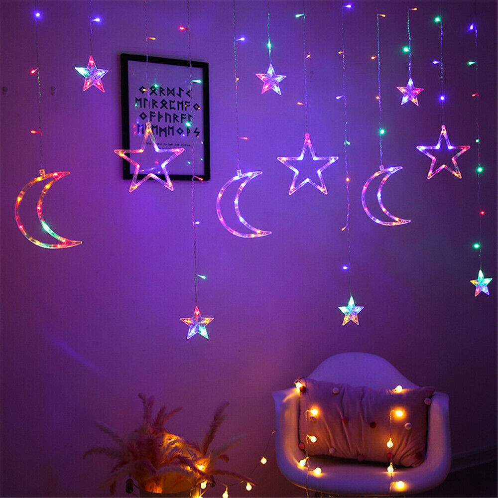 Christmas Twinkling Moon Star String Lamp Curtain Fairy Light Party Home Decor