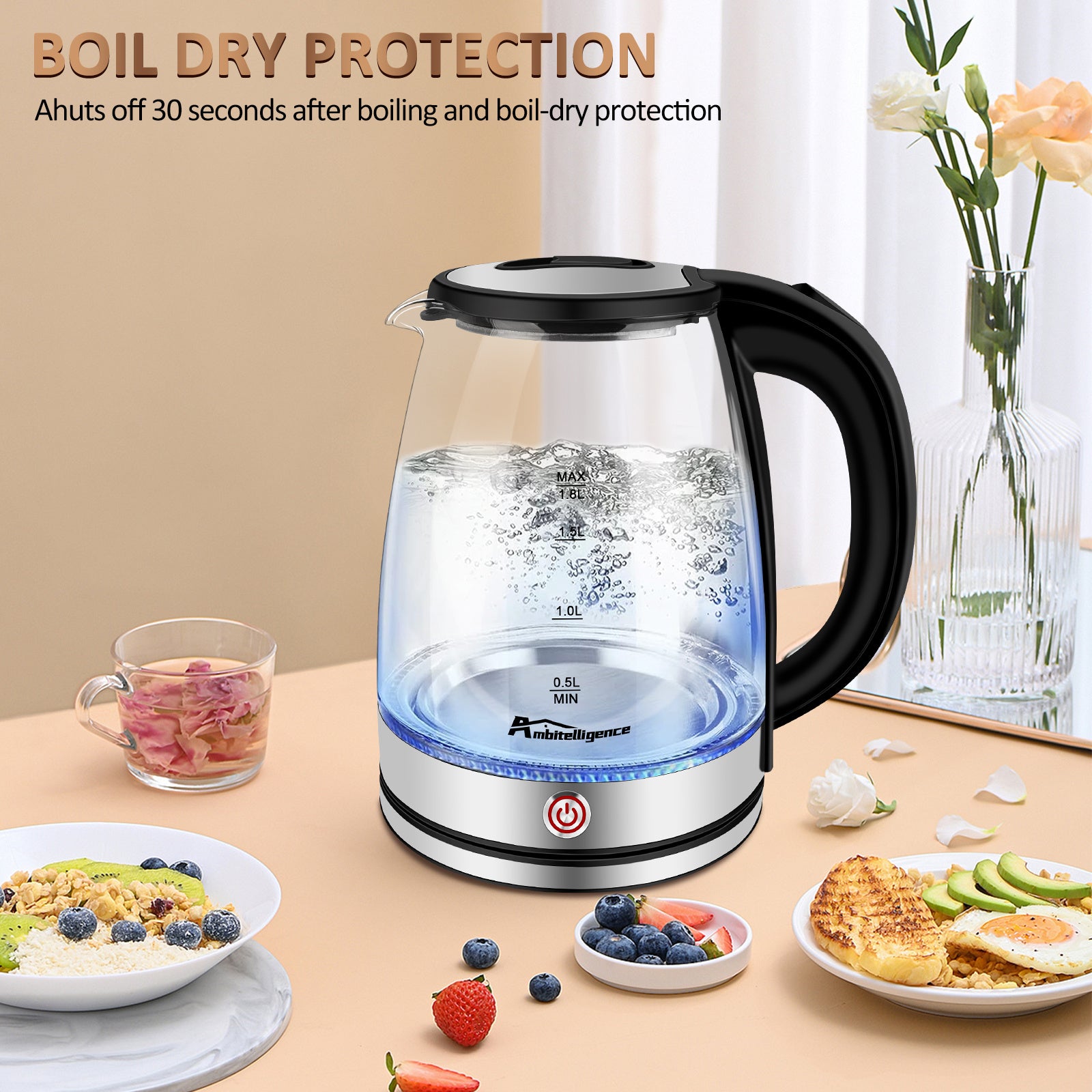 Electric Kettle Keep Warm, Hot Water Boiler With LED Light, Auto Shut-Off & Boil Dry Protection