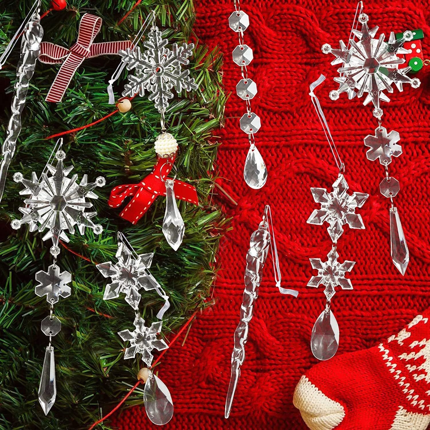 10pcs Christmas Tree Hanging Pendants Acrylic Ice Strip Snow