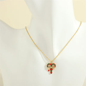 Christmas Tree Santa Claus Elk Snowman Oil-drop Necklace With Colored Rhinestones