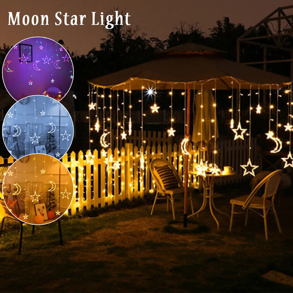 Christmas Twinkling Moon Star String Lamp Curtain Fairy Light Party Home Decor