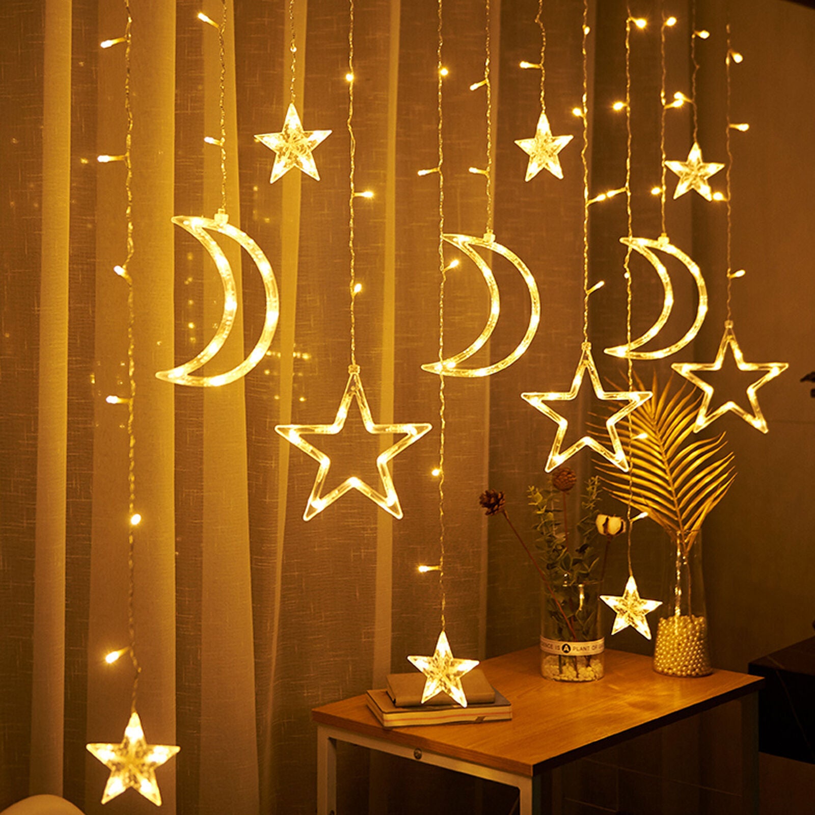 Christmas Twinkling Moon Star String Lamp Curtain Fairy Light Party Home Decor