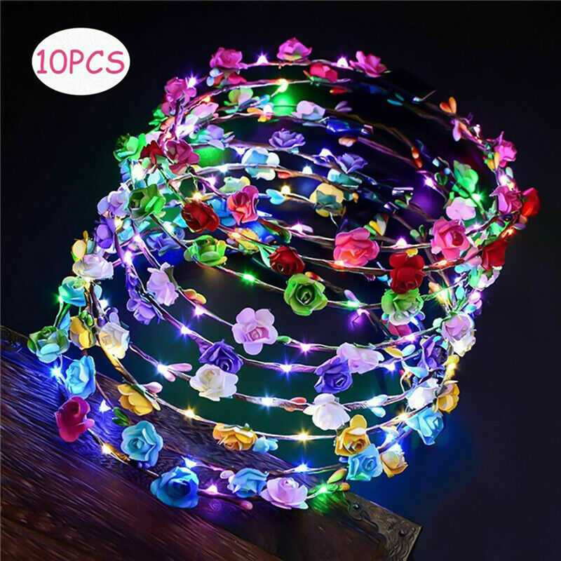 10 20 X LED Light Up Flower Floral Hairband Headband Crown Garland Xmas Wedding