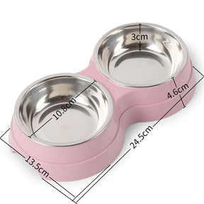 Double Pet Bowls Dog Food Water Feeder Stainless Steel Pet Drinking Dish Feeder