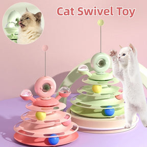 4 Levels Cat Toy Tower Turntable Roller Balls Toys Interactive Intelligence Pets Toys Training