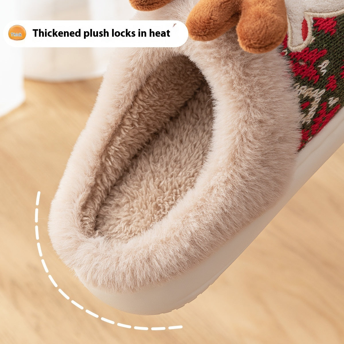 Cute Christmas Elk Plush Slippers Winter Ins Fashion Non-slip Floor Bedroom