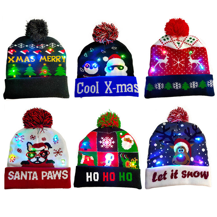 LED Christmas Hat Sweater Knitted Beanie Christmas Light Up Knitted Hat Christmas Gift kids