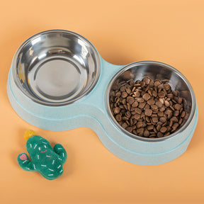 Double Pet Bowls Dog Food Water Feeder Stainless Steel Pet Drinking Dish Feeder