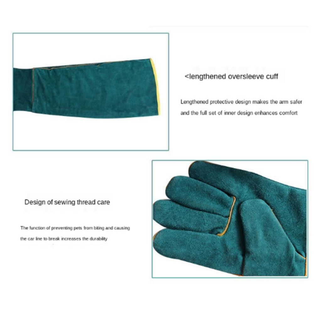 62CM Anti-Bite Pet Training Gloves Double LeatherReptile Protection Gloves