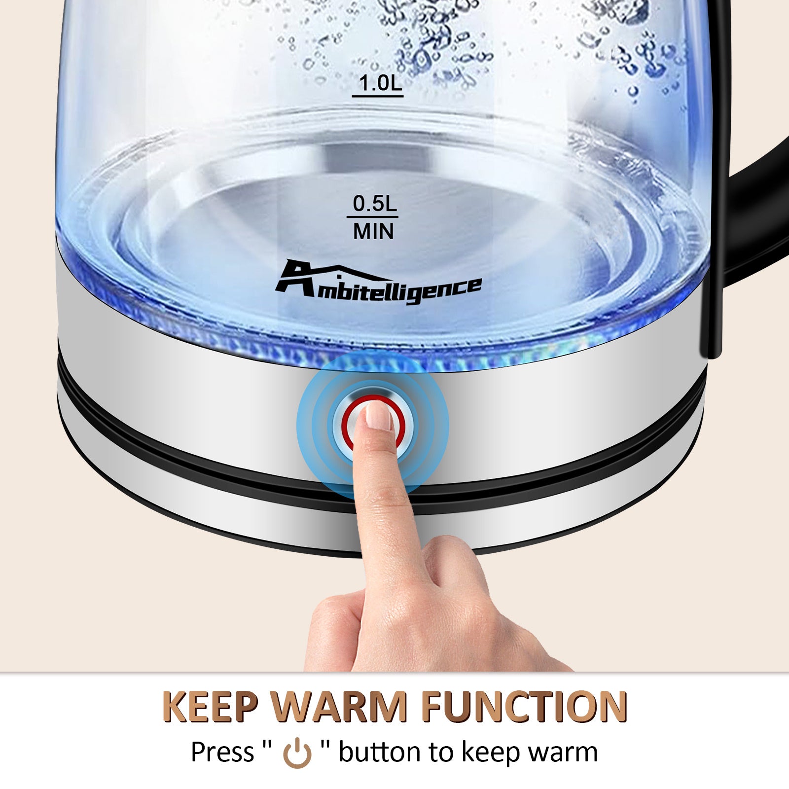 Electric Kettle Keep Warm, Hot Water Boiler With LED Light, Auto Shut-Off & Boil Dry Protection