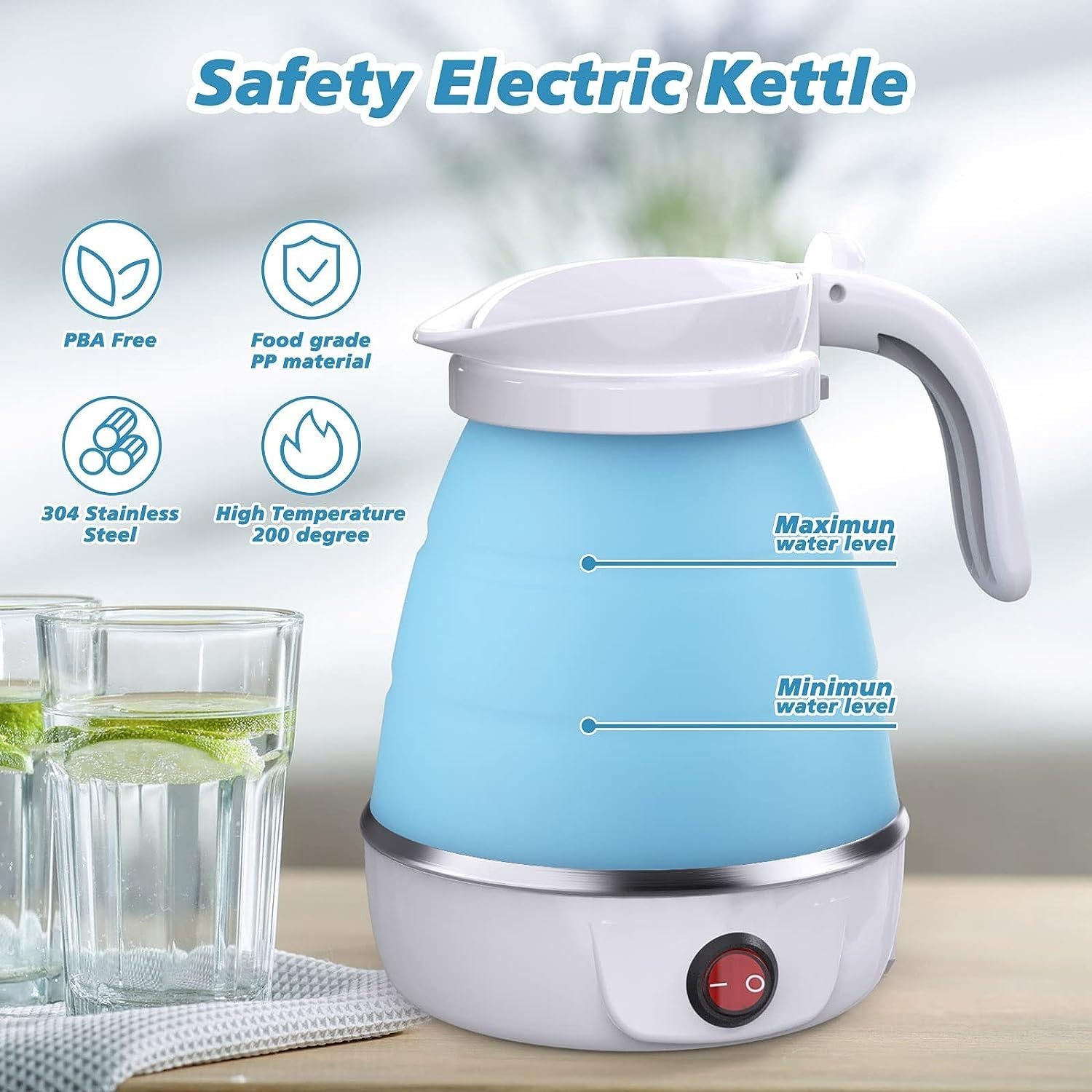 Foldable Electric Kettle, Camping Kettle, Mini Travel Kettle, Silicone Electric Water kettle