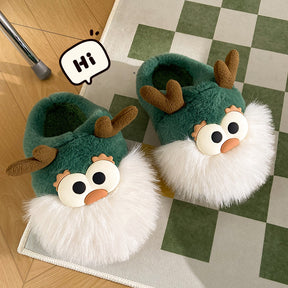 Cute Cartoon Christmas Deer Cotton Shoes Winter Indoor Floor Home Slippers