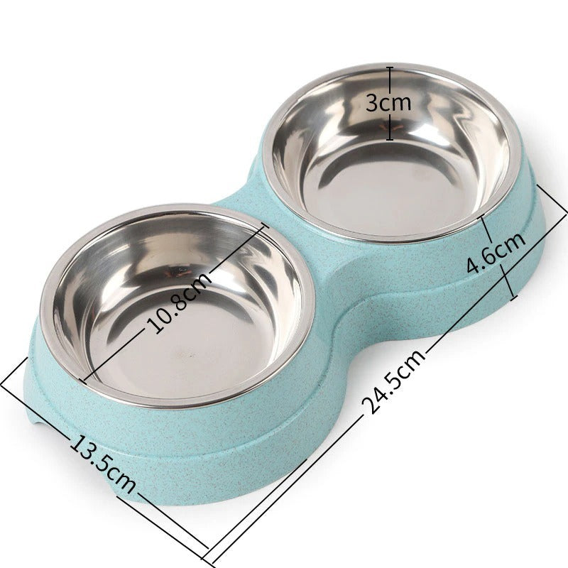 Double Pet Bowls Dog Food Water Feeder Stainless Steel Pet Drinking Dish Feeder