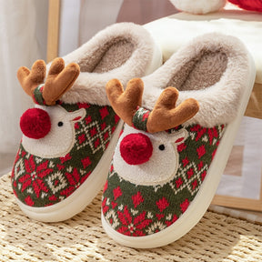 Cute Christmas Elk Plush Slippers Winter Ins Fashion Non-slip Floor Bedroom