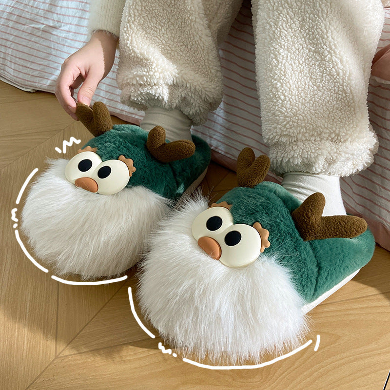 Cute Cartoon Christmas Deer Cotton Shoes Winter Indoor Floor Home Slippers