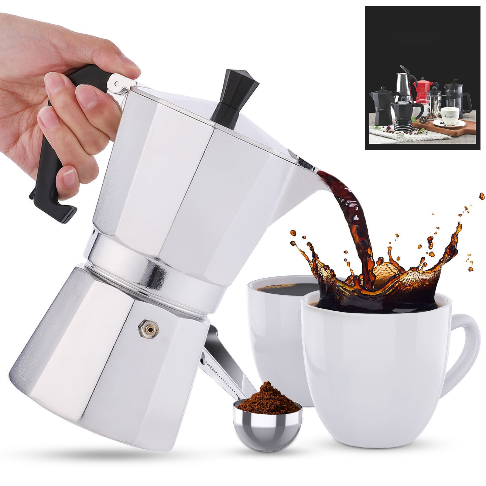 RAINBEAN Stovetop Espresso Maker 3 Cups Espresso, Italian Moka Pot Coffee Maker