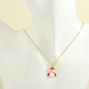 Christmas Tree Santa Claus Elk Snowman Oil-drop Necklace With Colored Rhinestones