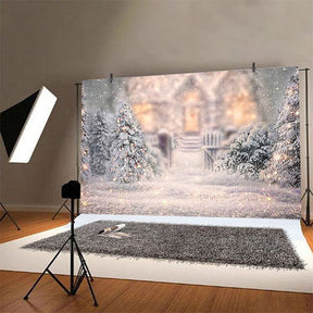 Christmas Tree Snow Scene Backdrop Photography Background Studio Home Photo Proph