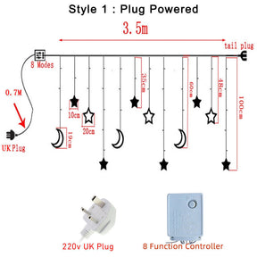 Christmas Twinkling Moon Star String Lamp Curtain Fairy Light Party Home Decor